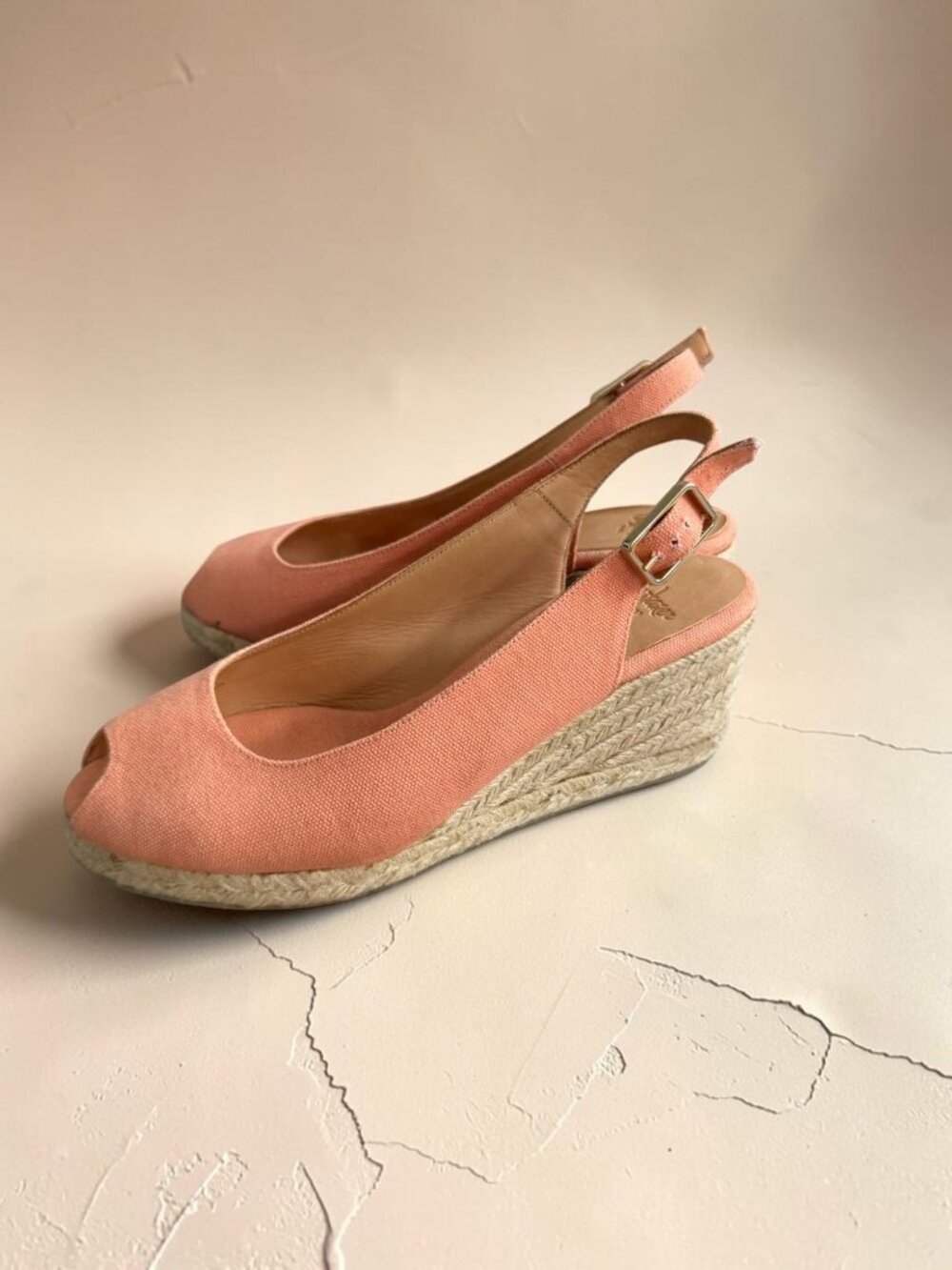 CASTANER Peach Canvas Espadrilles Wedges Size 39 / US 9